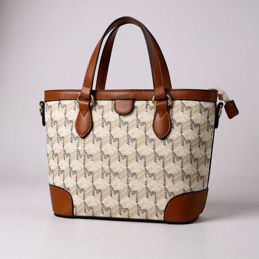 Elegante Designer-inspirierte Damen-Handtasche mit braunen Lederdetails und edlem Print – geräumige Tote Bag für Alltag, Arbeit oder Shopping. Hochwertiger Look, exklusiv bei CasinoFashion in Winterthur.