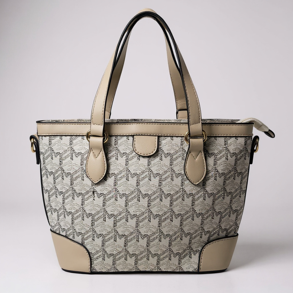 Elegante Designer-inspirierte Damen-Handtasche mit braunen Lederdetails und edlem Print – geräumige Tote Bag für Alltag, Arbeit oder Shopping. Hochwertiger Look, exklusiv bei CasinoFashion in Winterthur.