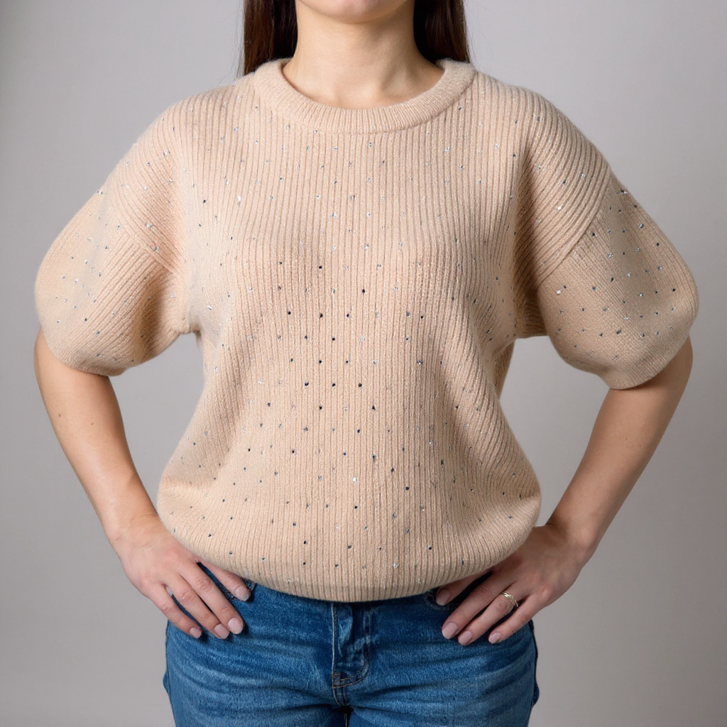 Femininer Strickpullover in Creme mit Puffärmeln – edles Basic für schicke Casual-Looks oder Layering-Outfits. Exklusiv bei CasinoFashion in Winterthur.