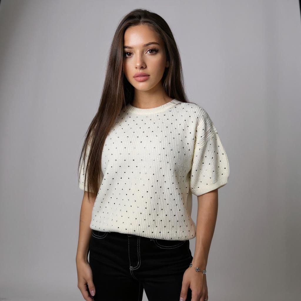 Femininer Strickpullover in Creme mit Puffärmeln – edles Basic für schicke Casual-Looks oder Layering-Outfits. Exklusiv bei CasinoFashion in Winterthur.