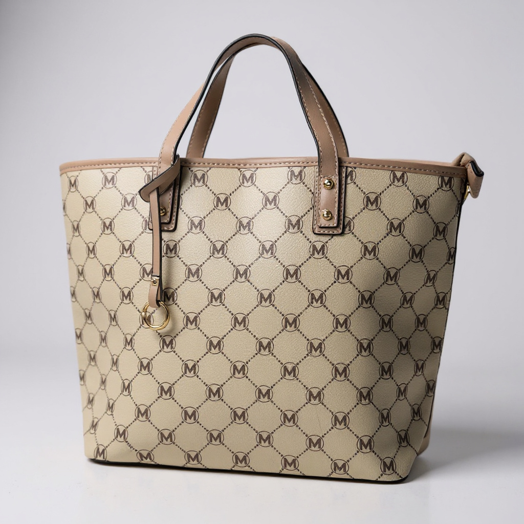 Elegante Damen-Tote-Bag in Beige mit braunem Monogram-Print – hochwertige Handtasche mit Lederdetails, perfekt für Casual- oder Business-Looks. Jetzt bei CasinoFashion shoppen.
