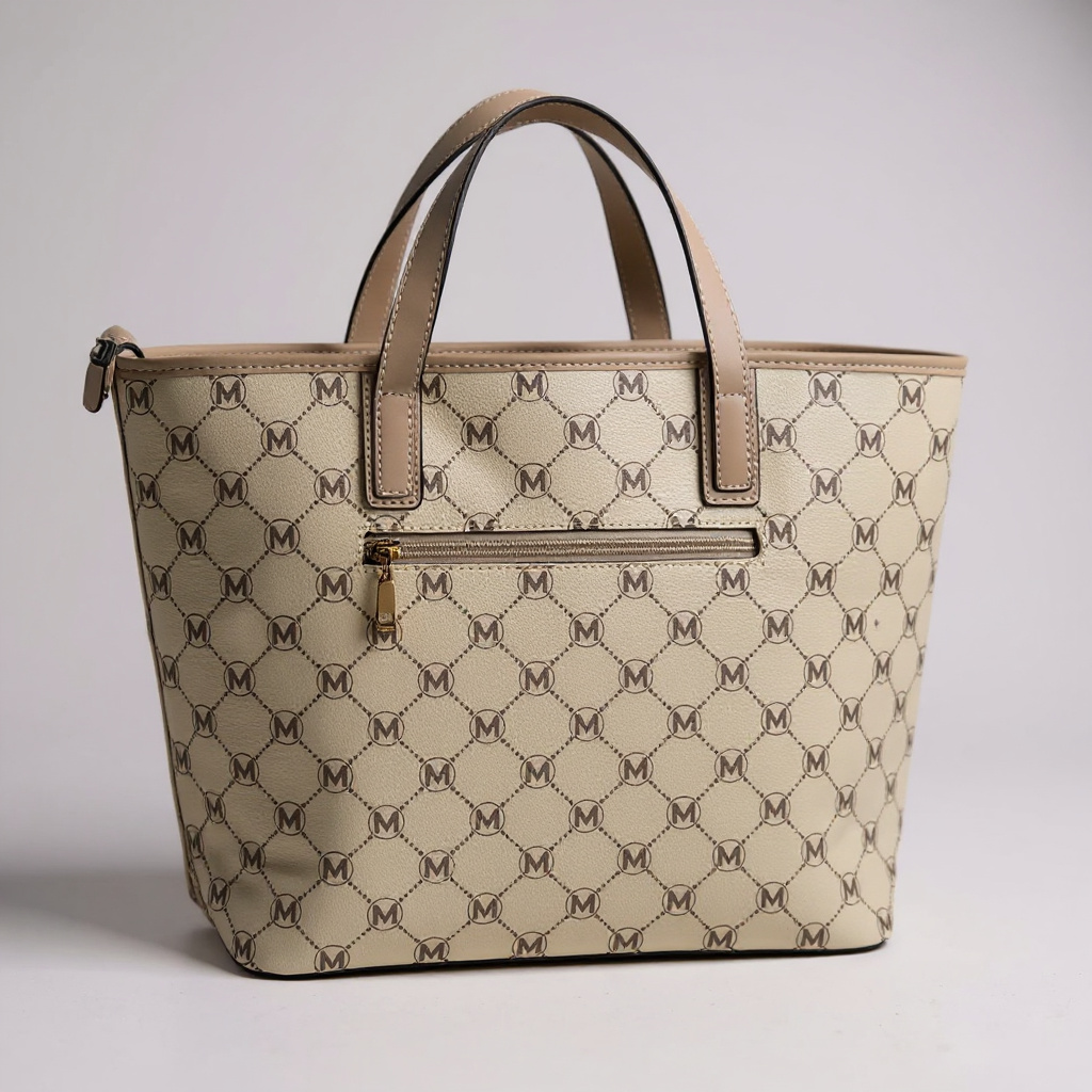 Elegante Damen-Tote-Bag in Beige mit braunem Monogram-Print – hochwertige Handtasche mit Lederdetails, perfekt für Casual- oder Business-Looks. Jetzt bei CasinoFashion shoppen.