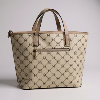 Elegante Damen-Tote-Bag in Beige mit braunem Monogram-Print – hochwertige Handtasche mit Lederdetails, perfekt für Casual- oder Business-Looks. Jetzt bei CasinoFashion shoppen.